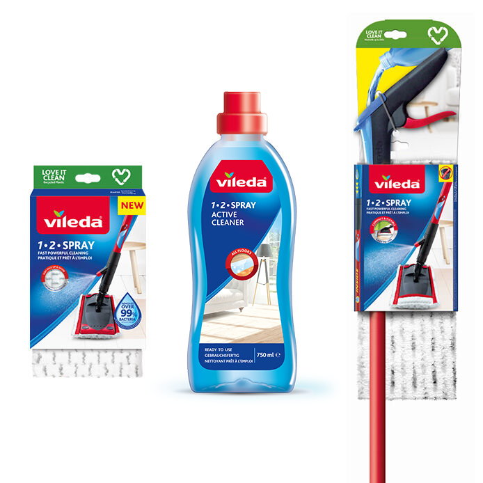 Vileda 1-2 Spray Mop Super Kit | Spray Mop | Mop Pad Refill | 1-2 Spray Liquid